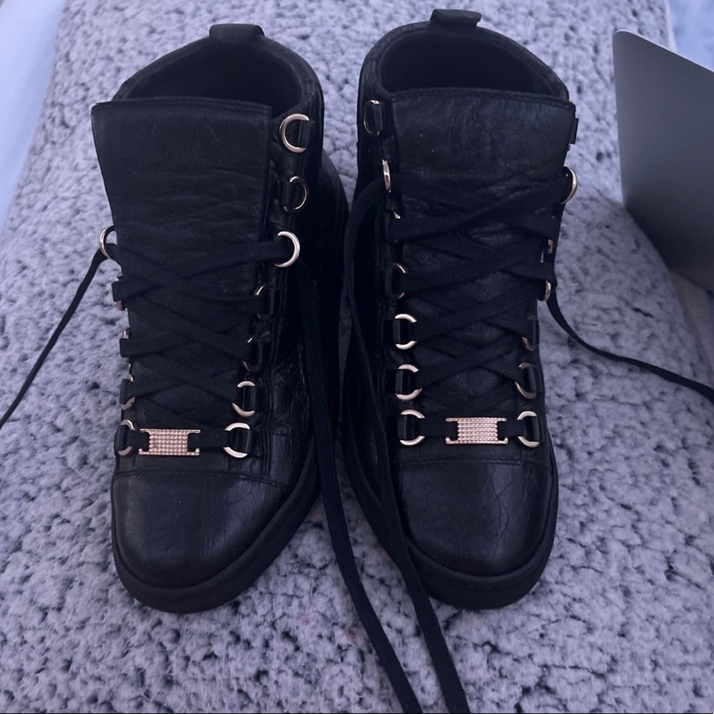 balenciaga arena black calf high top, size 6, black